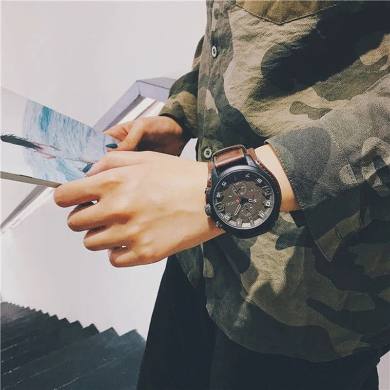 YIKAZE Retro Men's Watches Classic Luxury Business Quartz Watch Fashion Big Dial Leather Strap Date Military Wristwatch for Men