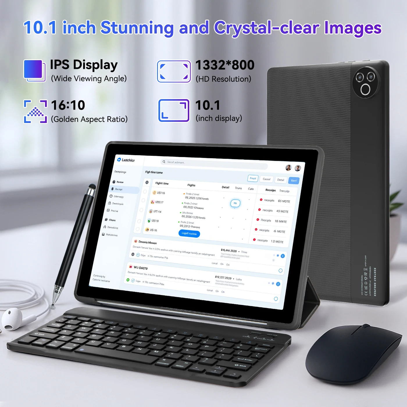 URAO Android 15 Tablet 10.1 Inch 20(3+17)GB RAM 64GB ROM 5-core Dual Camera Tablets PC Set Keyboard/Case/Mouse/Stylus/Headphone