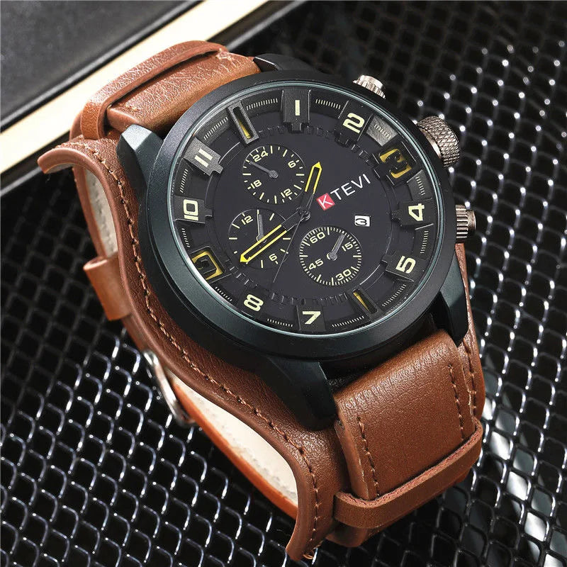 YIKAZE Retro Men's Watches Classic Luxury Business Quartz Watch Fashion Big Dial Leather Strap Date Military Wristwatch for Men