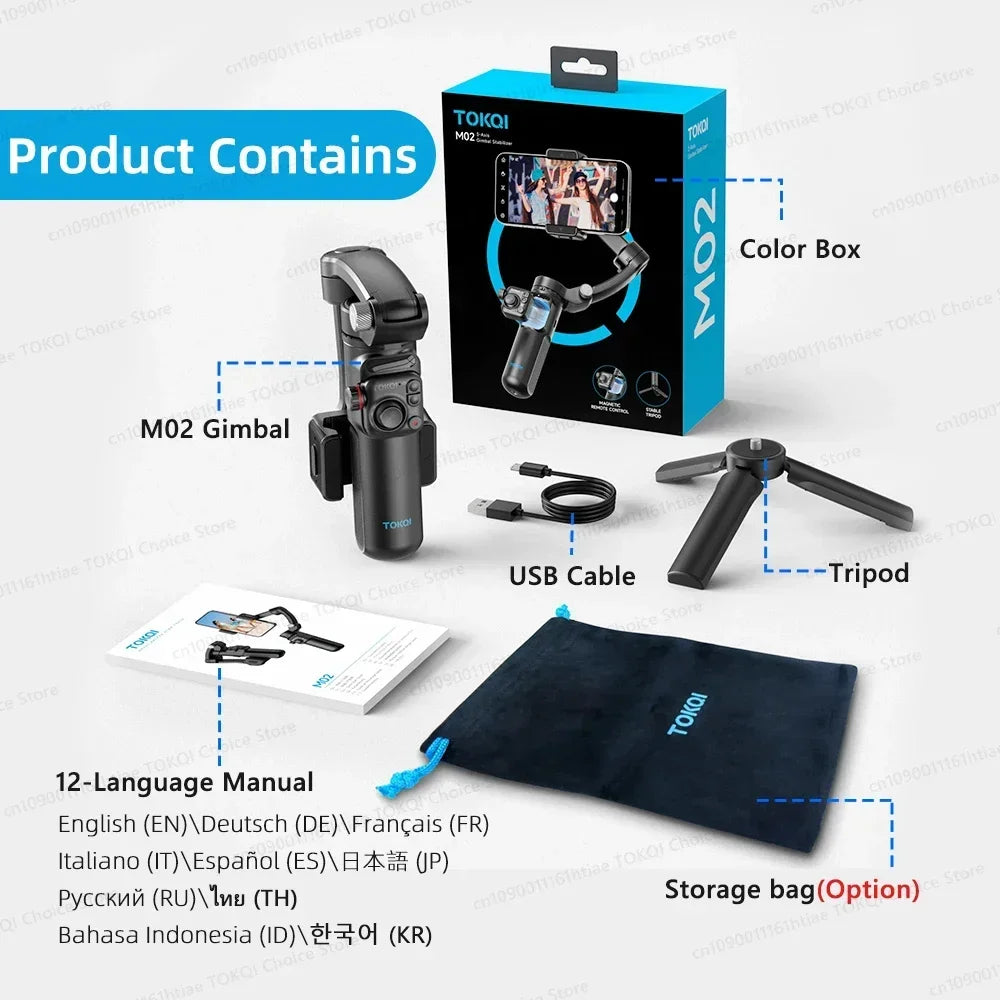 Handheld 3-Axis Gimbal Stabilizer for iPhone & Android, Anti-Shake Phone Holder with Tripod, for Vlogging & Video Recording