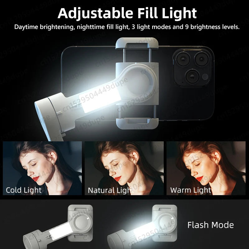 Handheld Gimbal Stabilizer Selfie Tripod with Fill Light for Smartphone 3-Axis Anti Shake Gimbal Foldable for Xiaomi iPhone