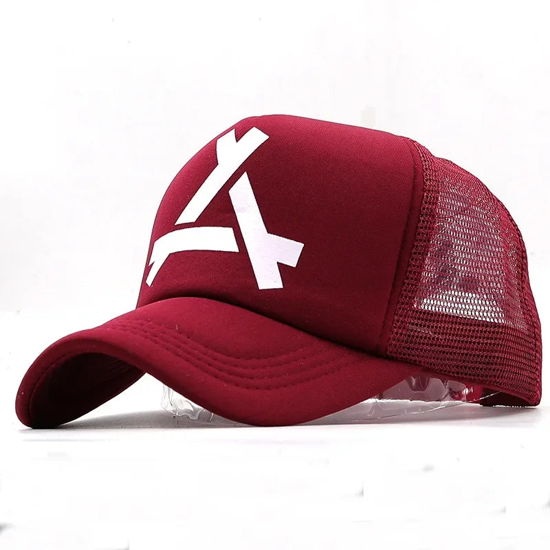 Embossed Triangle Mesh Baseball Caps Women Breathable Mesh Snapback Hats Red Black Casual Sport Hats Cap Unisex Men Fishing