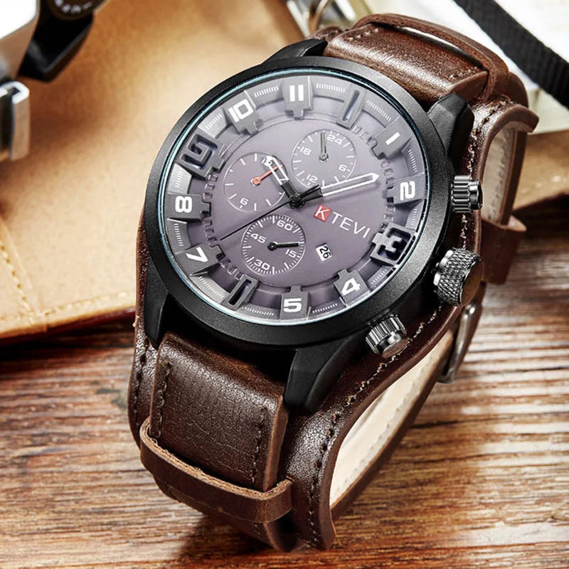YIKAZE Retro Men's Watches Classic Luxury Business Quartz Watch Fashion Big Dial Leather Strap Date Military Wristwatch for Men