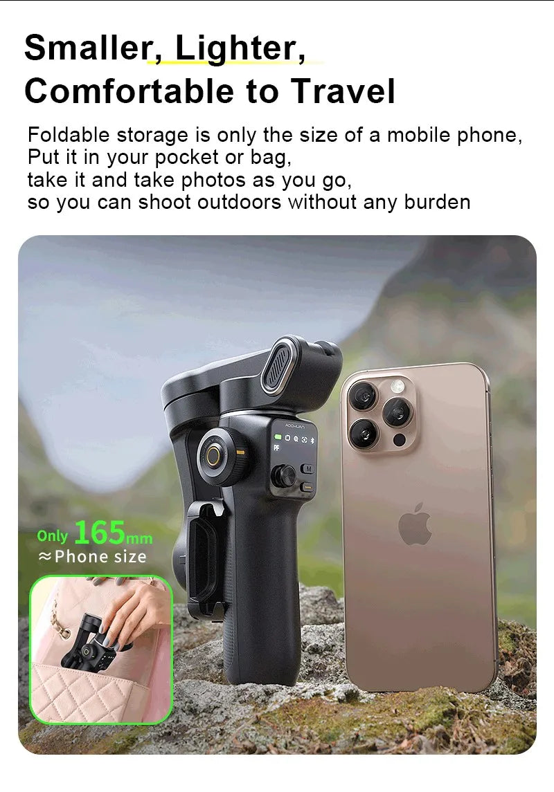 AOCHUAN Handheld Anti-shake Gimbal Stabilizer Travel Extended Selfie Stick Face Tracking Phone Stand for iPhone Android Shooting