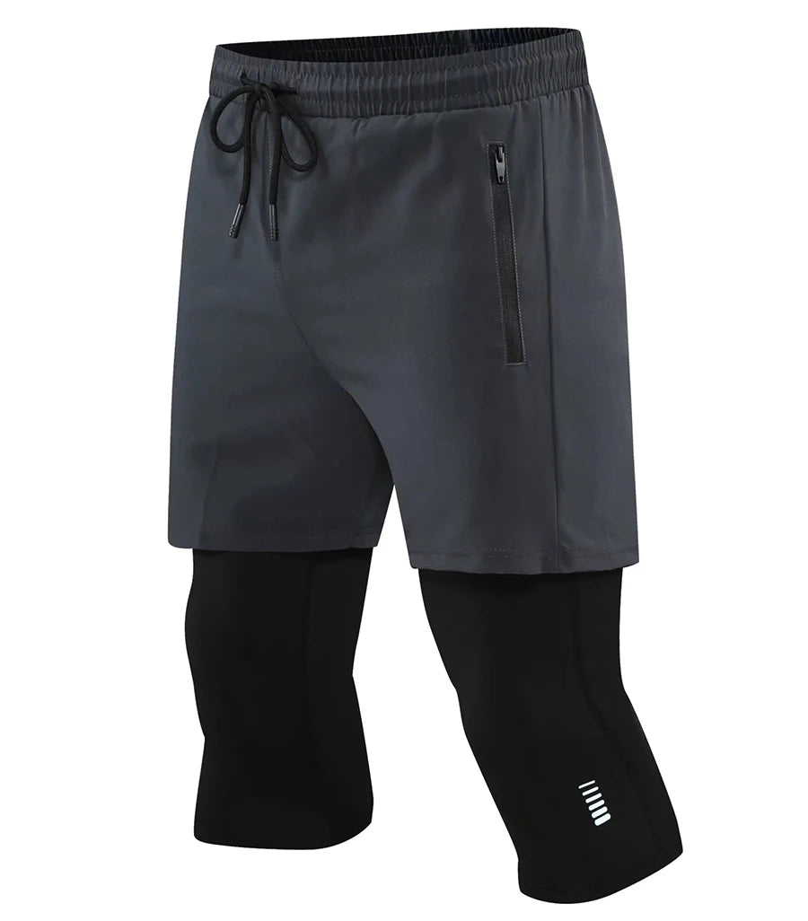 Men Tight Sport 2 In 1 Cropped Pants 2024 Summer Elastic Quick-dry Compression Workout Training Exercise Running Sports Shorts