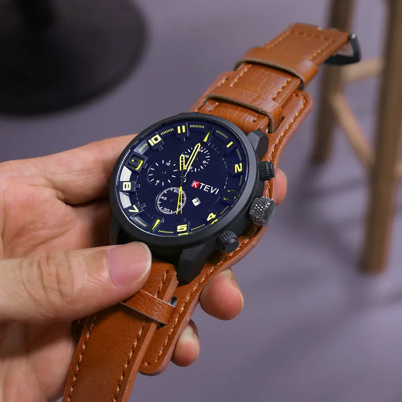 YIKAZE Retro Men's Watches Classic Luxury Business Quartz Watch Fashion Big Dial Leather Strap Date Military Wristwatch for Men