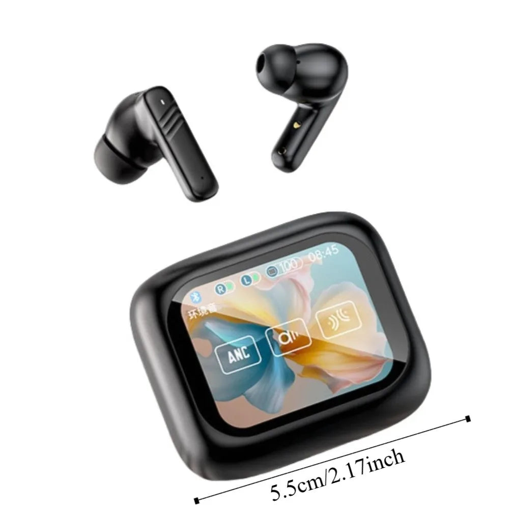 Bluetooth 5.4 Full Touch Screen Headphones ENC Mic Smart LCD Wireless in-Ear Earbuds Long Battery Noise Cancelling