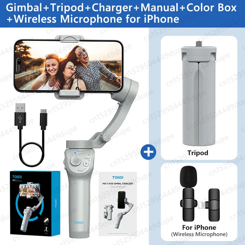 Handheld Gimbal Stabilizer Selfie Tripod with Fill Light for Smartphone 3-Axis Anti Shake Gimbal Foldable for Xiaomi iPhone