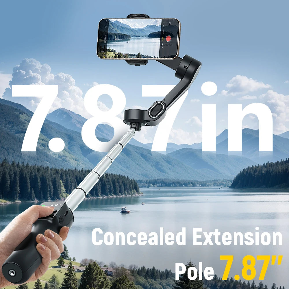 AOCHUAN Handheld Anti-shake Gimbal Stabilizer Travel Extended Selfie Stick Face Tracking Phone Stand for iPhone Android Shooting
