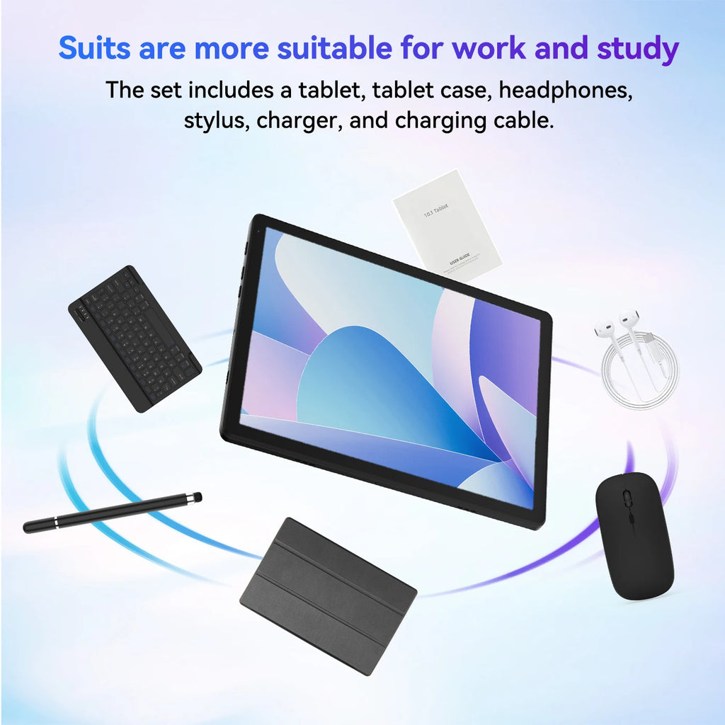 URAO Android 15 Tablet 10.1 Inch 20(3+17)GB RAM 64GB ROM 5-core Dual Camera Tablets PC Set Keyboard/Case/Mouse/Stylus/Headphone