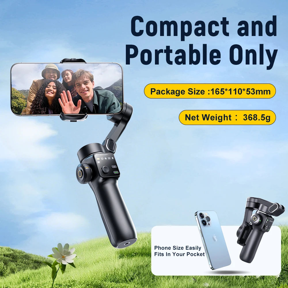 AOCHUAN Handheld Anti-shake Gimbal Stabilizer Travel Extended Selfie Stick Face Tracking Phone Stand for iPhone Android Shooting