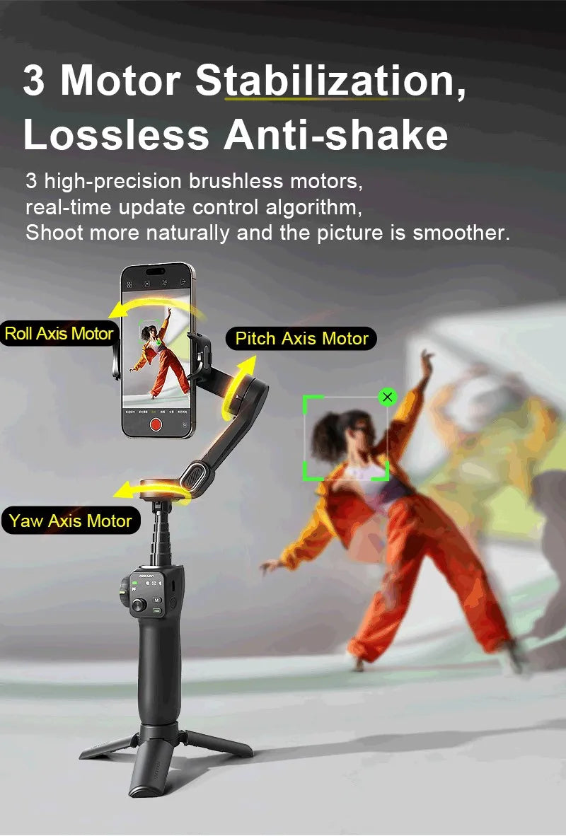 AOCHUAN Handheld Anti-shake Gimbal Stabilizer Travel Extended Selfie Stick Face Tracking Phone Stand for iPhone Android Shooting