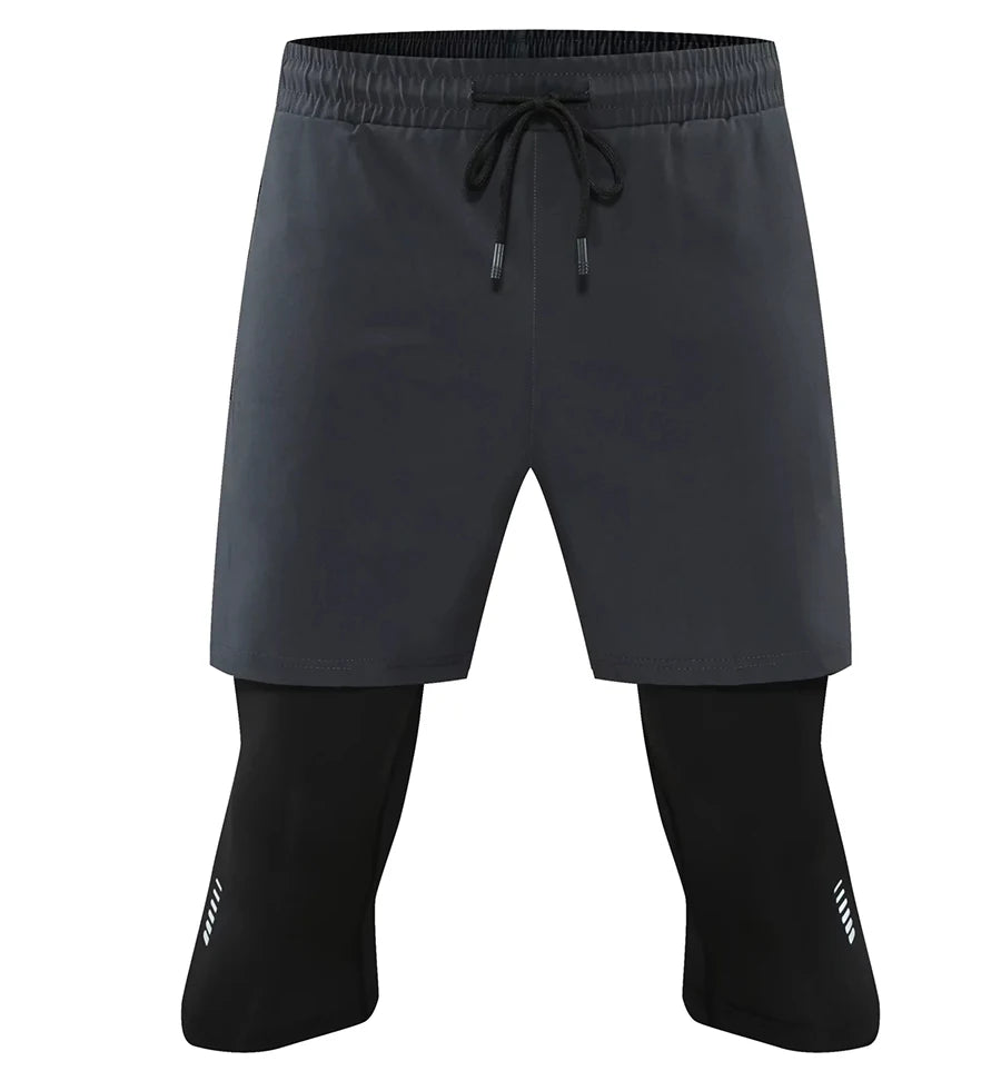 Men Tight Sport 2 In 1 Cropped Pants 2024 Summer Elastic Quick-dry Compression Workout Training Exercise Running Sports Shorts