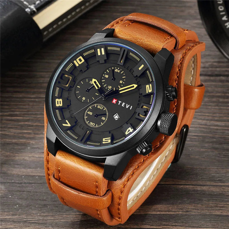 YIKAZE Retro Men's Watches Classic Luxury Business Quartz Watch Fashion Big Dial Leather Strap Date Military Wristwatch for Men