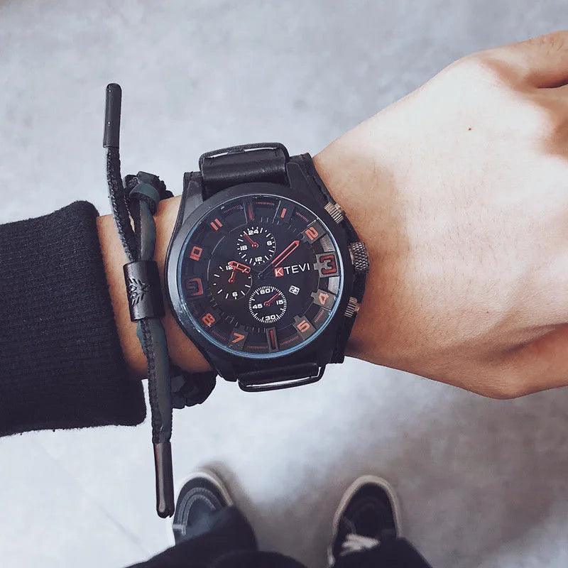 YIKAZE Retro Men's Watches Classic Luxury Business Quartz Watch Fashion Big Dial Leather Strap Date Military Wristwatch for Men