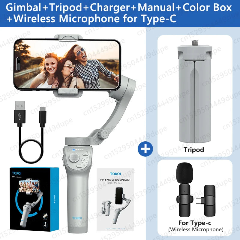 Handheld Gimbal Stabilizer Selfie Tripod with Fill Light for Smartphone 3-Axis Anti Shake Gimbal Foldable for Xiaomi iPhone