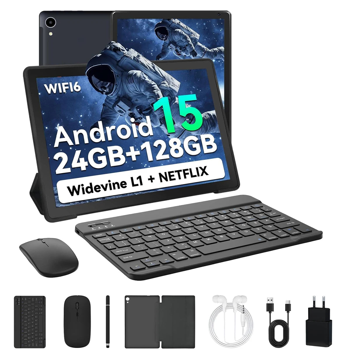 URAO C109L 10 Inch Tablets Android 15 A523 Octa Core Tablet 24GB+128GB 1 TB Expansion WiFi 6 5MP+8MP Camera Keyboard Mouse Set