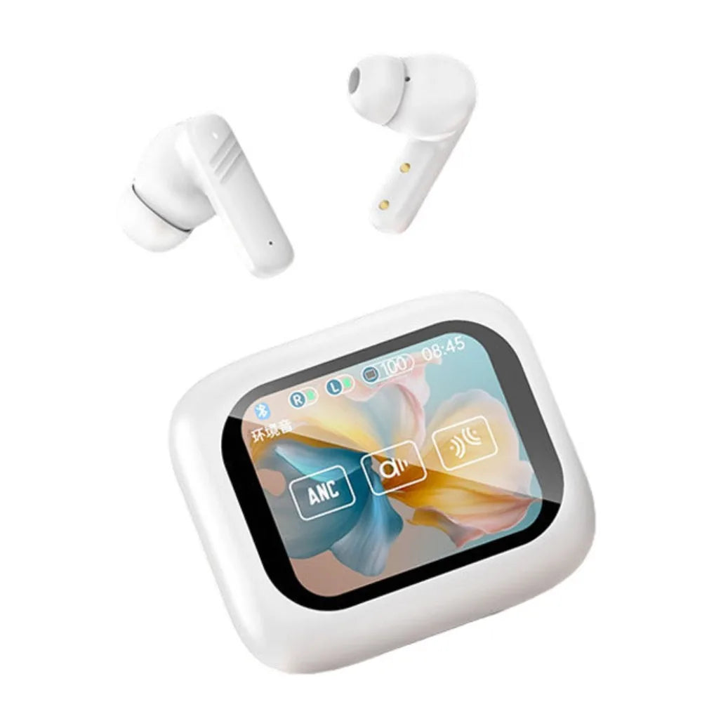 Bluetooth 5.4 Full Touch Screen Headphones ENC Mic Smart LCD Wireless in-Ear Earbuds Long Battery Noise Cancelling