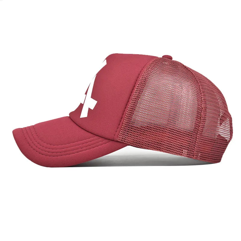 Embossed Triangle Mesh Baseball Caps Women Breathable Mesh Snapback Hats Red Black Casual Sport Hats Cap Unisex Men Fishing