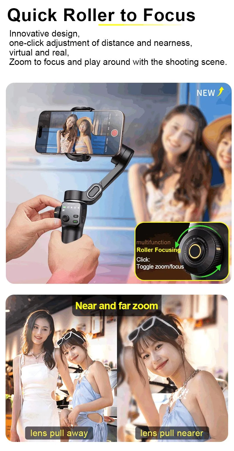 AOCHUAN Handheld Anti-shake Gimbal Stabilizer Travel Extended Selfie Stick Face Tracking Phone Stand for iPhone Android Shooting
