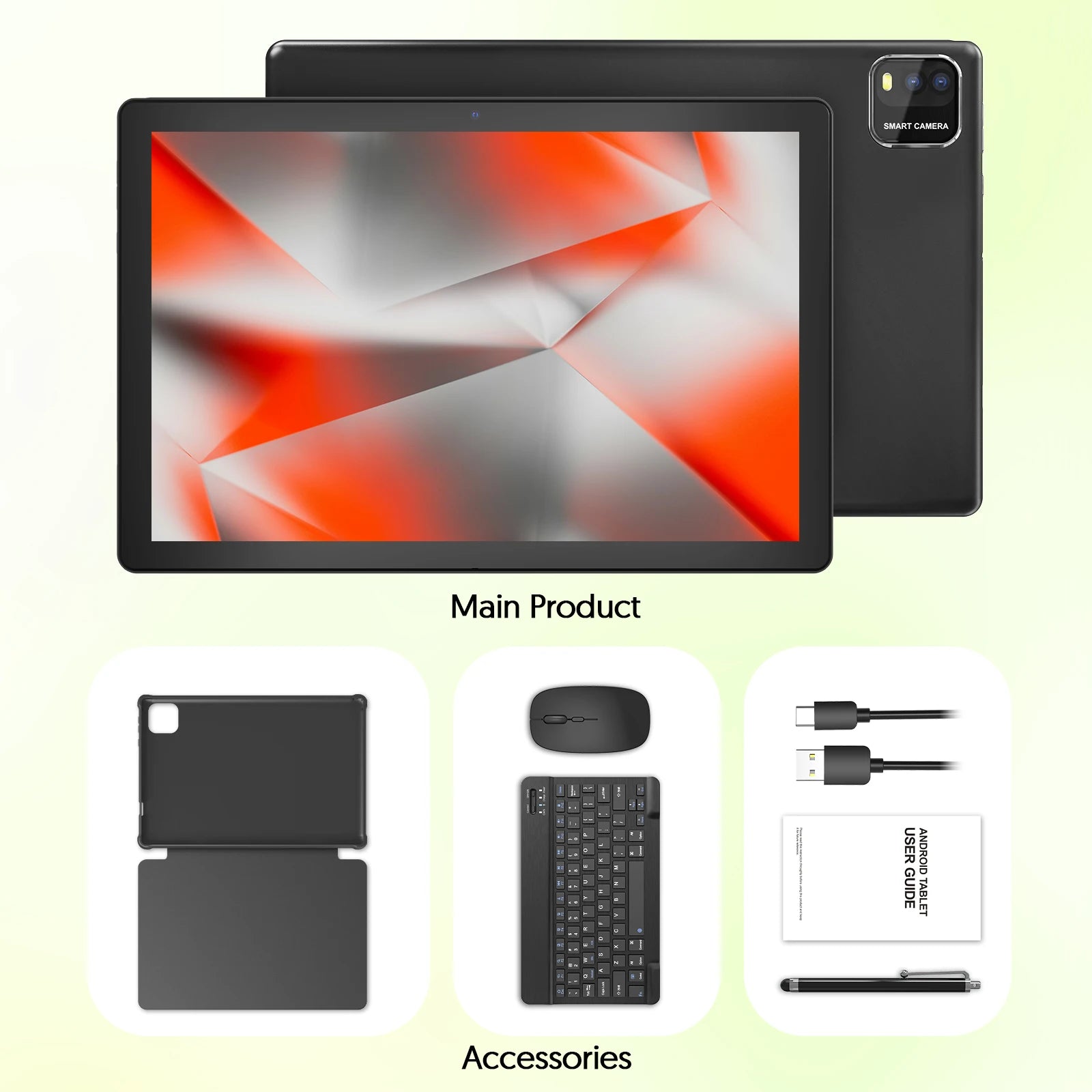 BAKEN 10-inch Android 15 tablet, quad-core processor, 12GB (3+9 expansion) RAM + 64GB storage, 5G WiFi, 1280*800 dual cameras