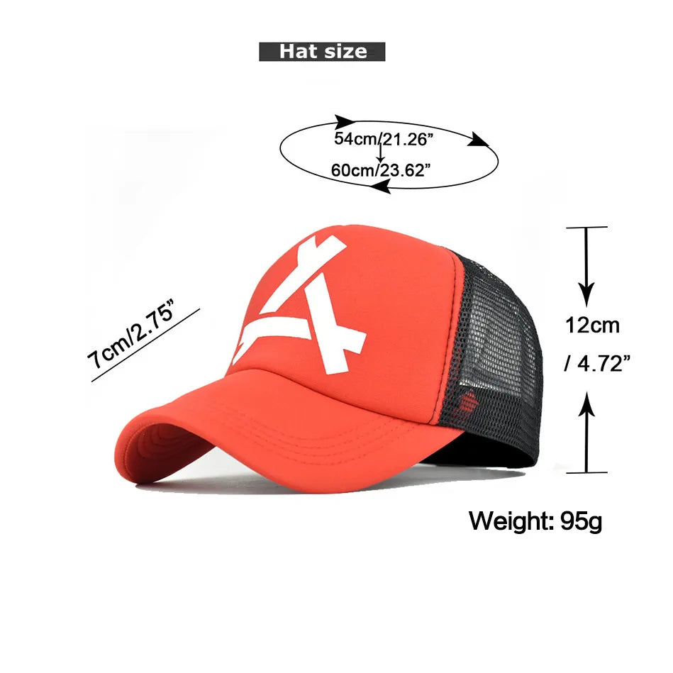 Embossed Triangle Mesh Baseball Caps Women Breathable Mesh Snapback Hats Red Black Casual Sport Hats Cap Unisex Men Fishing
