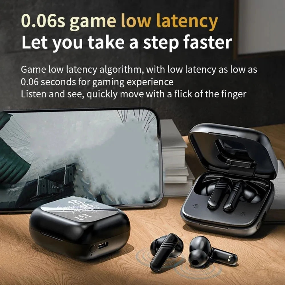 Bluetooth 5.4 Full Touch Screen Headphones ENC Mic Smart LCD Wireless in-Ear Earbuds Long Battery Noise Cancelling
