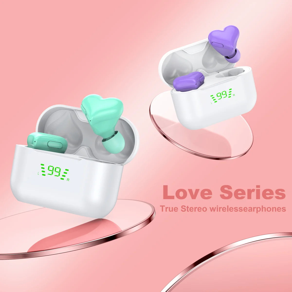 Wireless bluetooth headset Cute fashion sports headphones Pretty love music earbuds Girls' favourite gift For Android/iPhone
