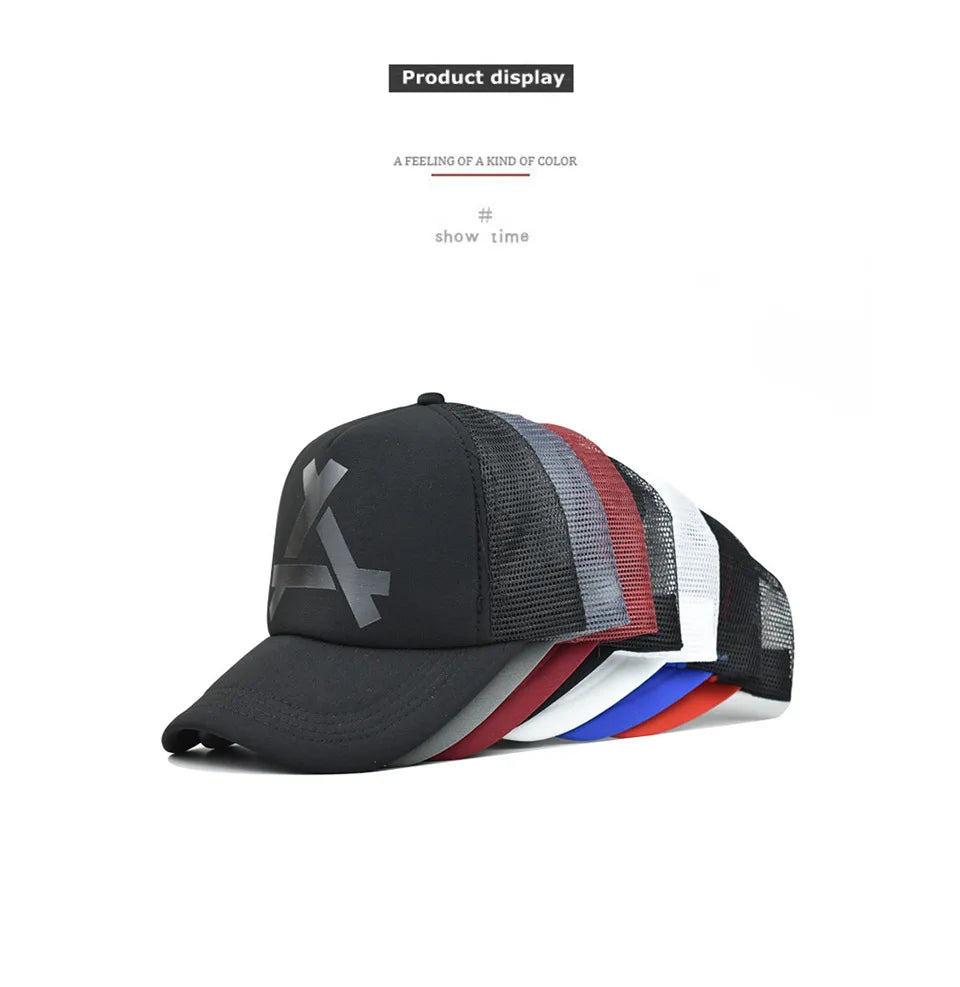 Embossed Triangle Mesh Baseball Caps Women Breathable Mesh Snapback Hats Red Black Casual Sport Hats Cap Unisex Men Fishing