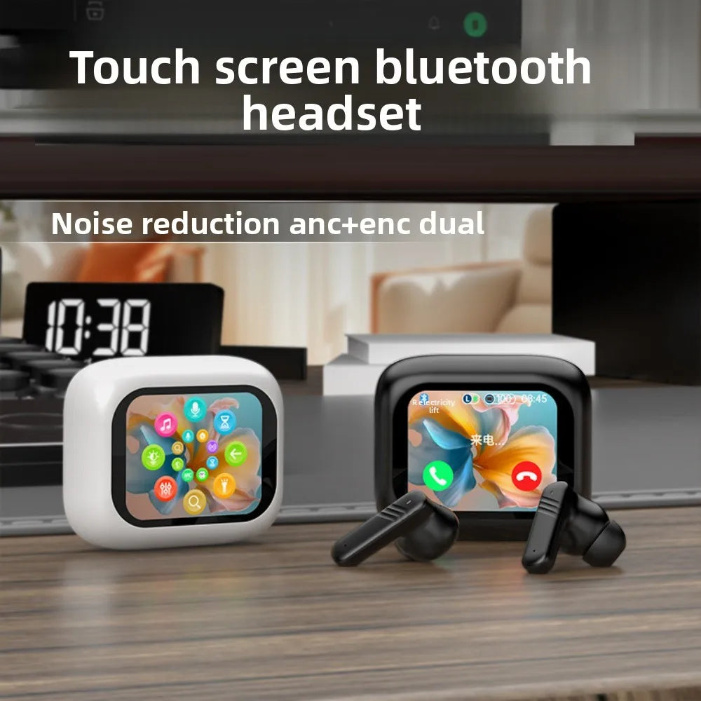 Bluetooth 5.4 Full Touch Screen Headphones ENC Mic Smart LCD Wireless in-Ear Earbuds Long Battery Noise Cancelling