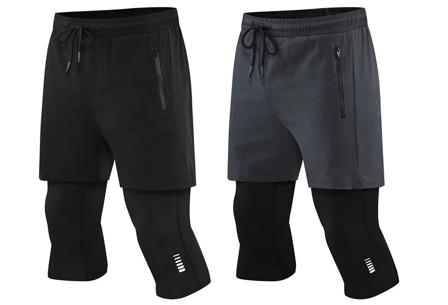 Men Tight Sport 2 In 1 Cropped Pants 2024 Summer Elastic Quick-dry Compression Workout Training Exercise Running Sports Shorts