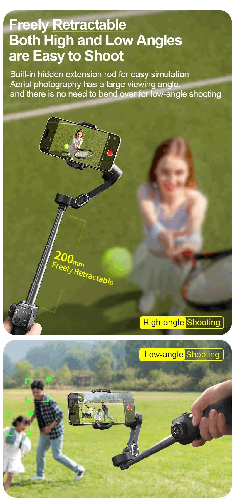 AOCHUAN Handheld Anti-shake Gimbal Stabilizer Travel Extended Selfie Stick Face Tracking Phone Stand for iPhone Android Shooting