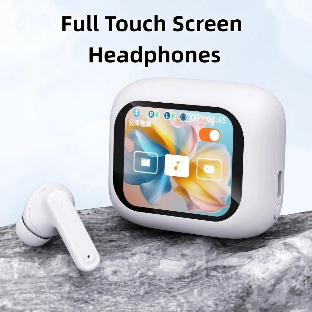 Bluetooth 5.4 Full Touch Screen Headphones Smart LCD in Ear ANC Bluetooth Earphones HD Call Long Battery HiFi Stereo Earphones