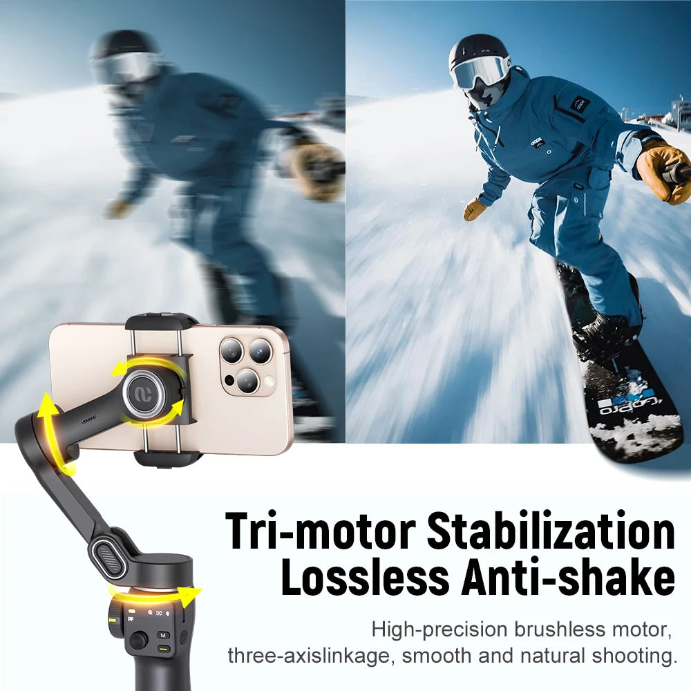 AOCHUAN Handheld Anti-shake Gimbal Stabilizer Travel Extended Selfie Stick Face Tracking Phone Stand for iPhone Android Shooting
