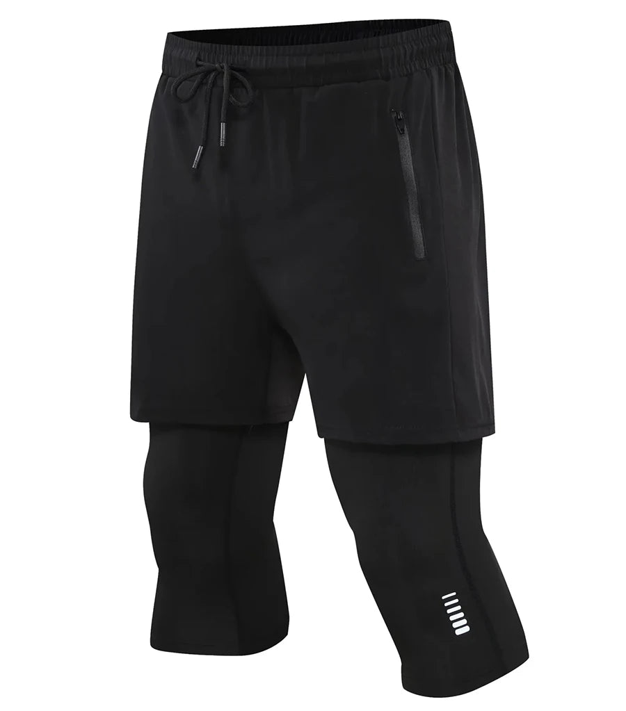 Men Tight Sport 2 In 1 Cropped Pants 2024 Summer Elastic Quick-dry Compression Workout Training Exercise Running Sports Shorts