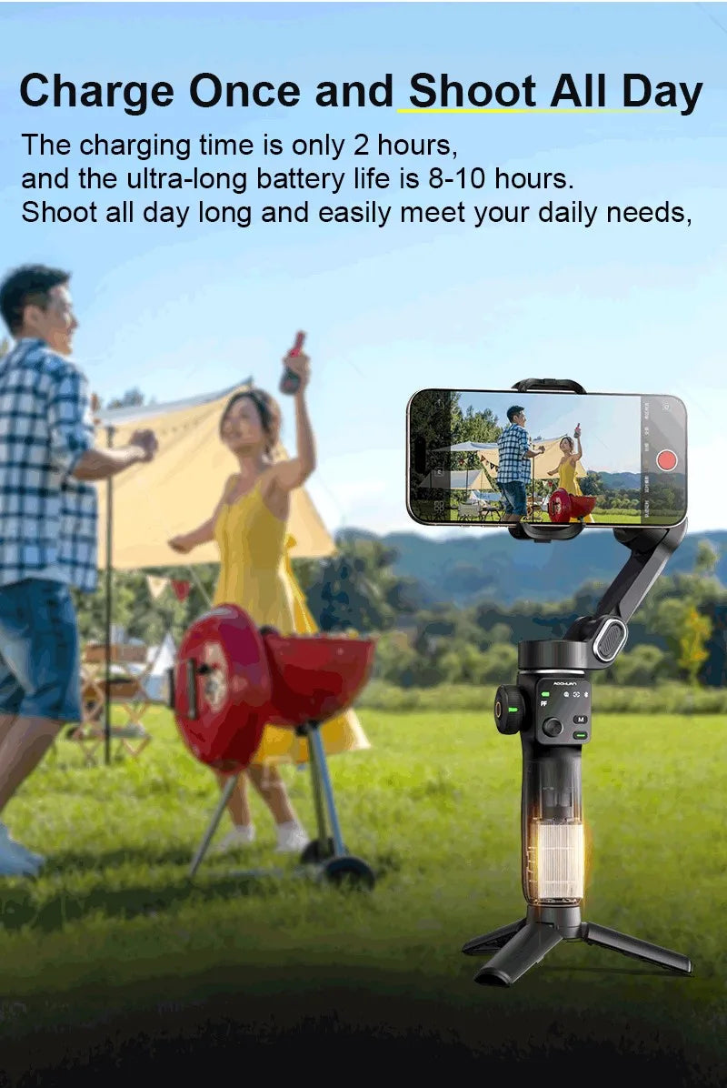 AOCHUAN Handheld Anti-shake Gimbal Stabilizer Travel Extended Selfie Stick Face Tracking Phone Stand for iPhone Android Shooting