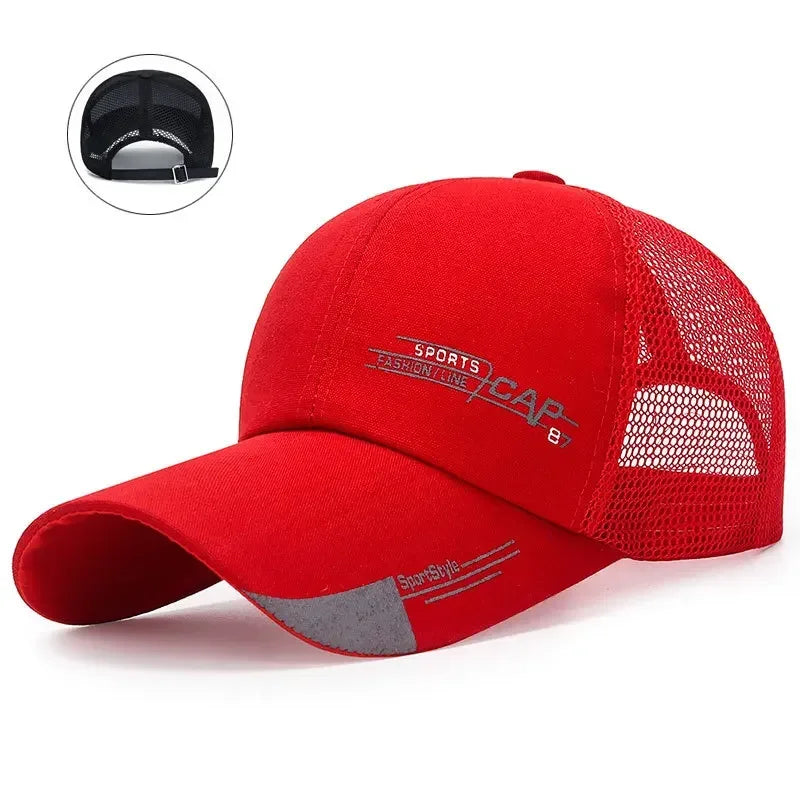 Embossed Triangle Mesh Baseball Caps Women Breathable Mesh Snapback Hats Red Black Casual Sport Hats Cap Unisex Men Fishing