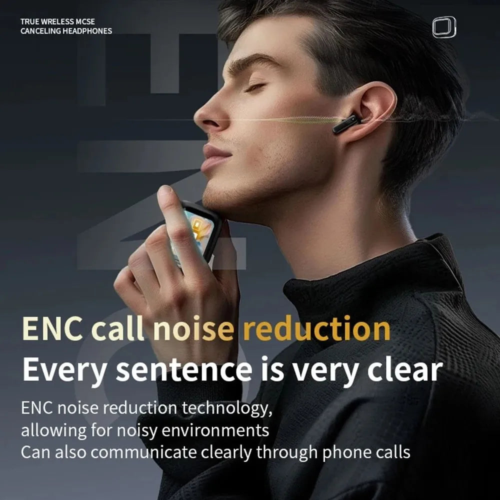 Bluetooth 5.4 Full Touch Screen Headphones ENC Mic Smart LCD Wireless in-Ear Earbuds Long Battery Noise Cancelling
