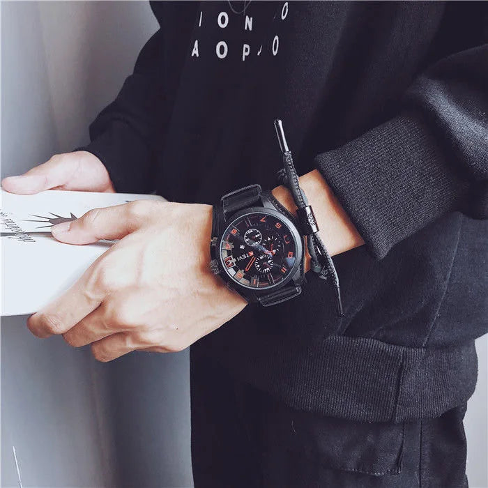 YIKAZE Retro Men's Watches Classic Luxury Business Quartz Watch Fashion Big Dial Leather Strap Date Military Wristwatch for Men