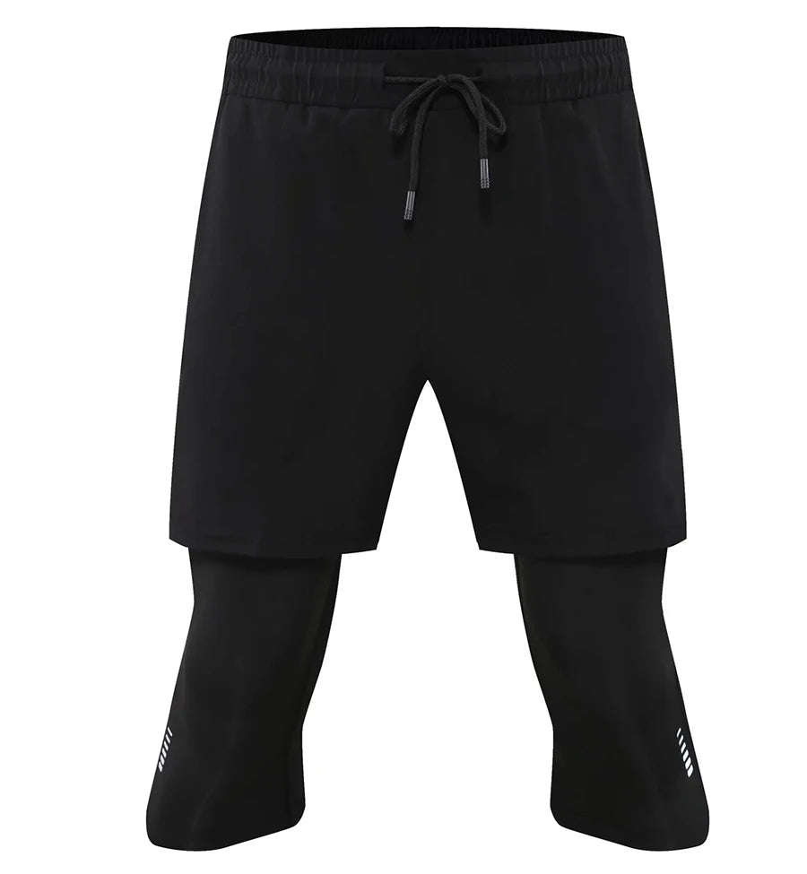 Men Tight Sport 2 In 1 Cropped Pants 2024 Summer Elastic Quick-dry Compression Workout Training Exercise Running Sports Shorts