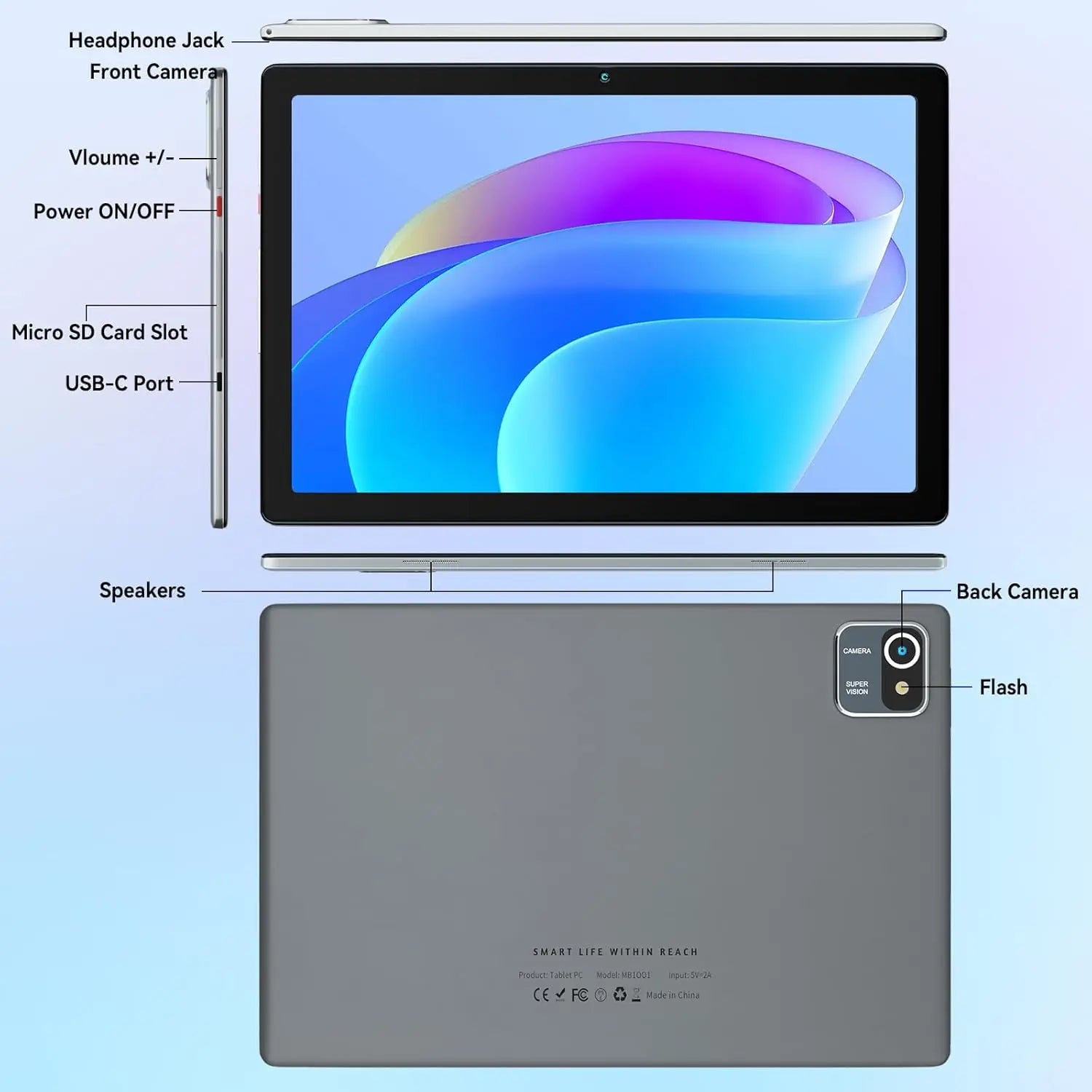 URAO MB1001 Android 13 Tablet 10 Inch 6GB RAM + 64GB ROM 128GB Expandable 5000mAh IPS Display 5G WiFi Dual Camera Tablet PC Gift