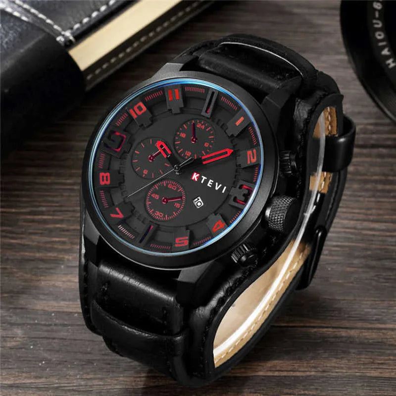 YIKAZE Retro Men's Watches Classic Luxury Business Quartz Watch Fashion Big Dial Leather Strap Date Military Wristwatch for Men