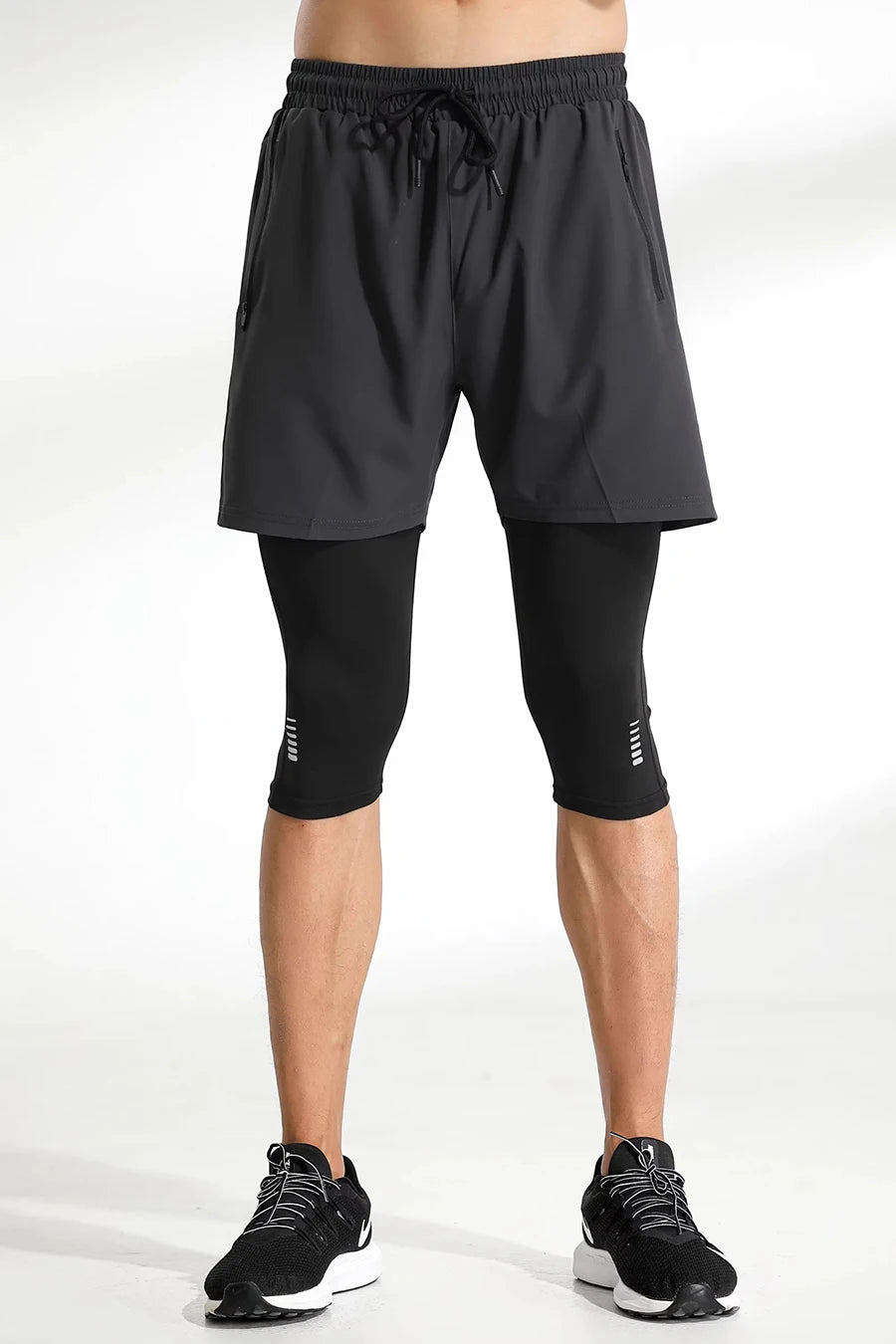 Men Tight Sport 2 In 1 Cropped Pants 2024 Summer Elastic Quick-dry Compression Workout Training Exercise Running Sports Shorts
