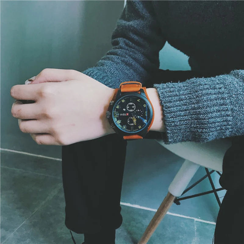 YIKAZE Retro Men's Watches Classic Luxury Business Quartz Watch Fashion Big Dial Leather Strap Date Military Wristwatch for Men