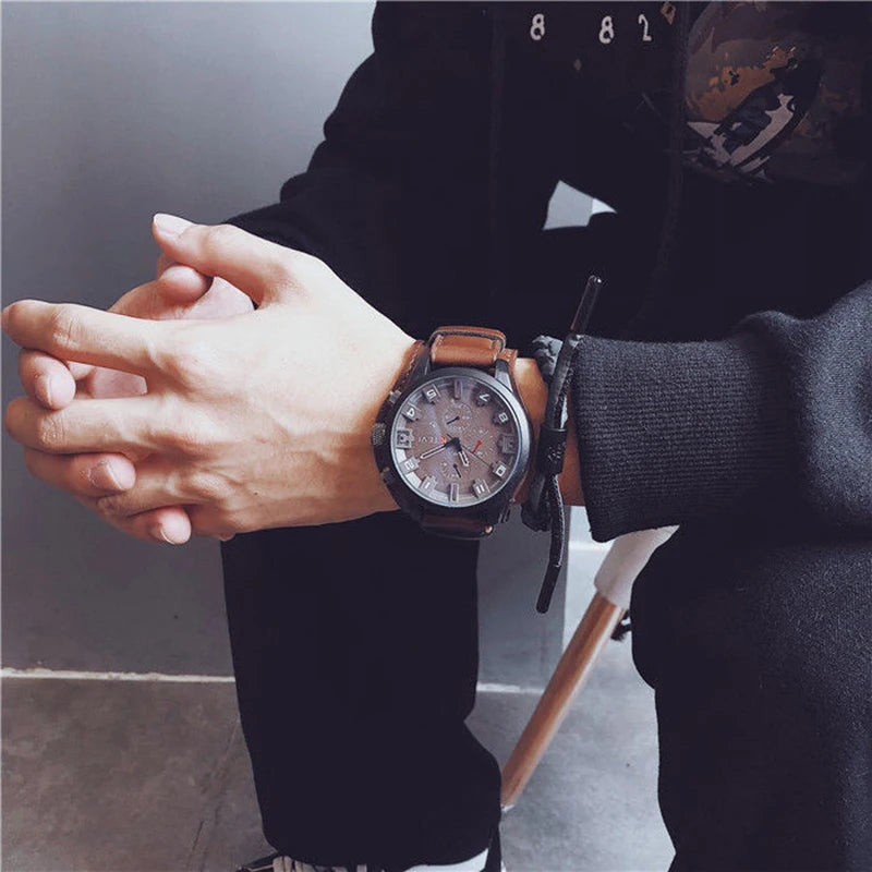 YIKAZE Retro Men's Watches Classic Luxury Business Quartz Watch Fashion Big Dial Leather Strap Date Military Wristwatch for Men