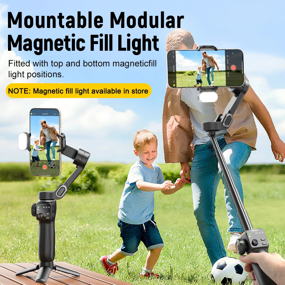 AOCHUAN Handheld Anti-shake Gimbal Stabilizer Travel Extended Selfie Stick Face Tracking Phone Stand for iPhone Android Shooting