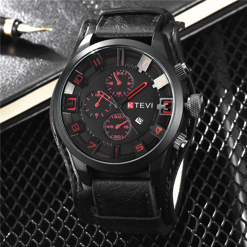 YIKAZE Retro Men's Watches Classic Luxury Business Quartz Watch Fashion Big Dial Leather Strap Date Military Wristwatch for Men