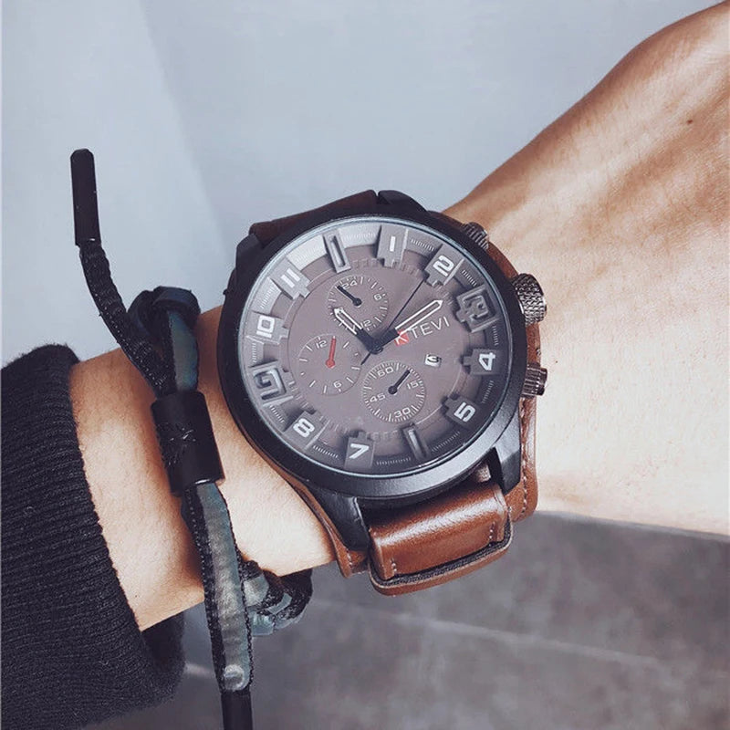 YIKAZE Retro Men's Watches Classic Luxury Business Quartz Watch Fashion Big Dial Leather Strap Date Military Wristwatch for Men